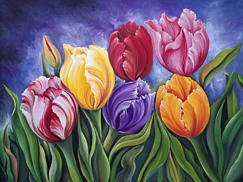 Pintura de tulipanes