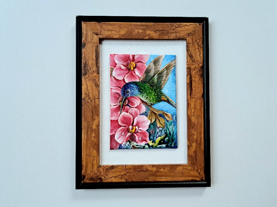 Pintura de paisaje y colibrí. - Imagen 2