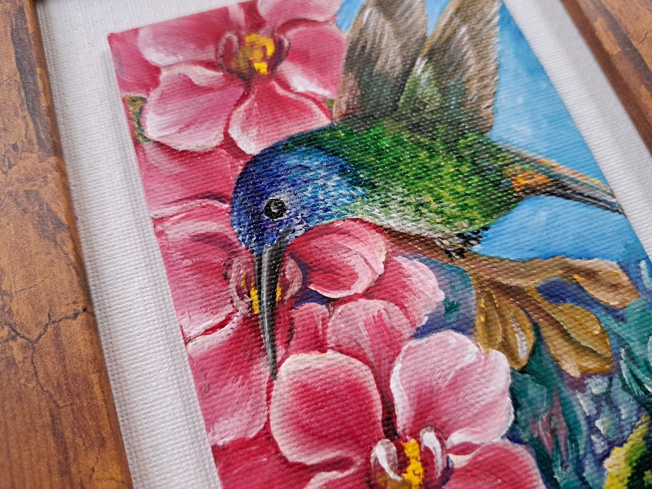 Pintura de paisaje y colibrí. - Imagen 3
