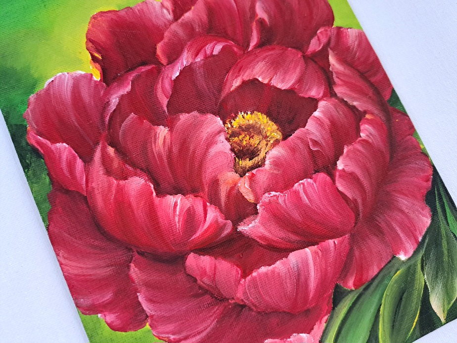 Pintura acrílica de peonía roja. - Imagen 2