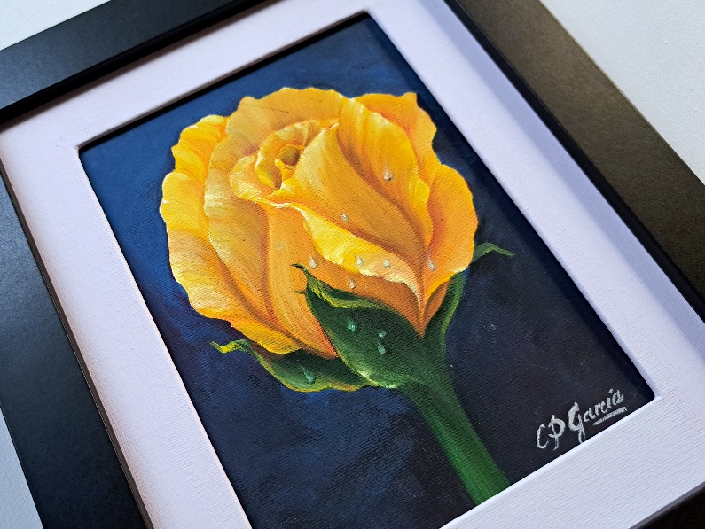 Pintura decorativa de rosa amarilla. - Imagen 2