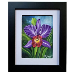 Pintura acrílica de flores orquídea morada.