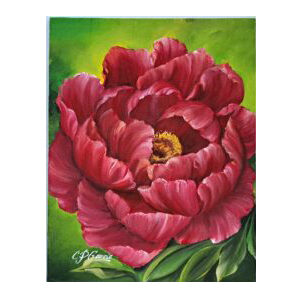 Pintura acrílica de peonía roja.