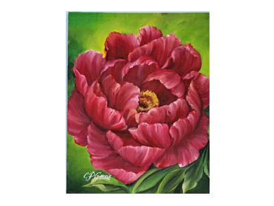 Pintura acrílica de peonía roja.